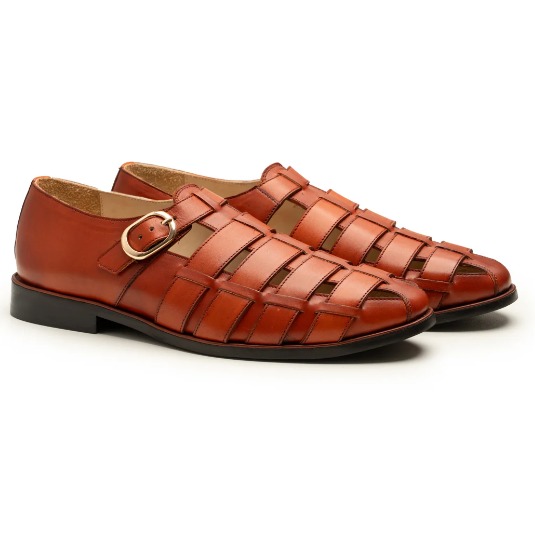 Cognac Woven Leather Fisherman Sandal view