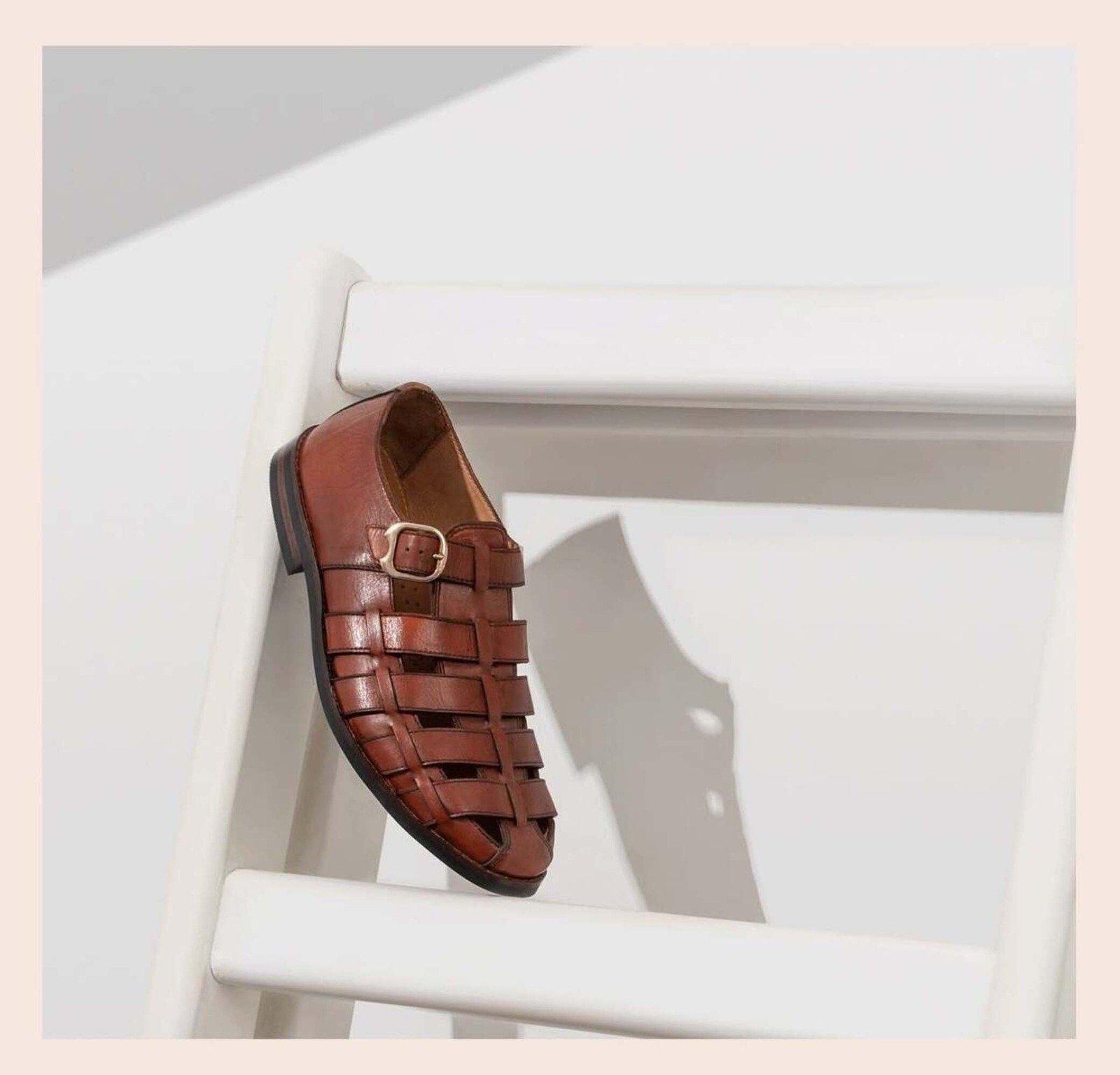 Cognac Woven Leather Fisherman Sandal view