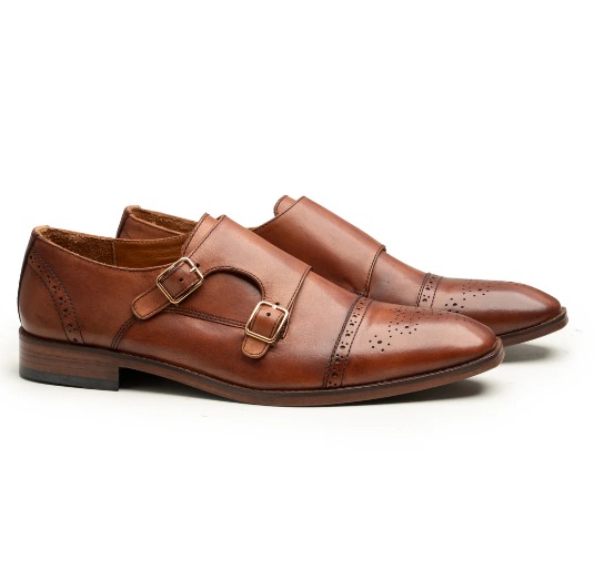 Cognac Double Monk Strap Brogue Shoe view