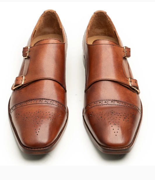 Cognac Double Monk Strap Brogue Shoe view