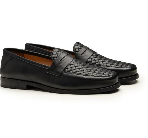 Black Woven Leather Penny Loafer view
