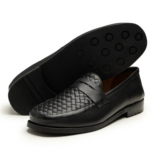 Black Woven Leather Penny Loafer view